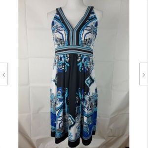 NYC New York Stretch Midi Dress Medium Blue White